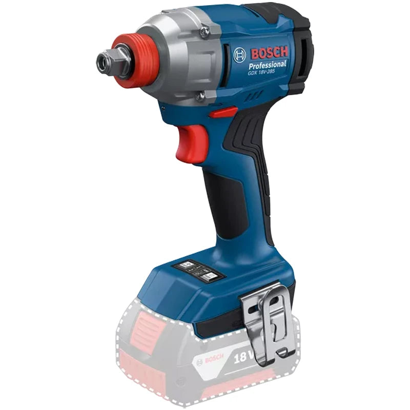 Bosch GDX 18V-285 front view, 1/4 hex drive and trigger on white background