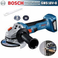 Bosch cordless angle grinder front view, blue and gray on white