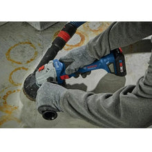 Bosch angle grinder in use, cutting sparks with work gloves