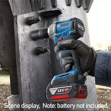 Bosch cordless impact wrench detail, ergonomic grip in blue and black