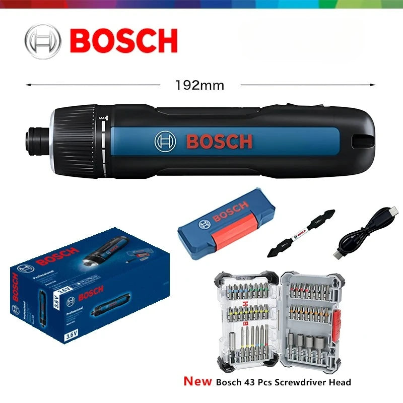 Bosch screwdriver bit set top view in plastic case, gray and red
