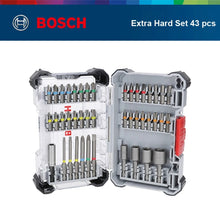 Bosch 43-piece screwdriver tip set in hard case, black and gray packaging