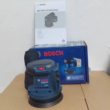 Bosch GEX185-LI packaging shot with branding in blue, black, and white