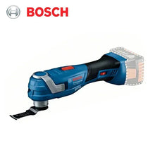 Bosch cordless oscillating tool front view in blue, black, and white