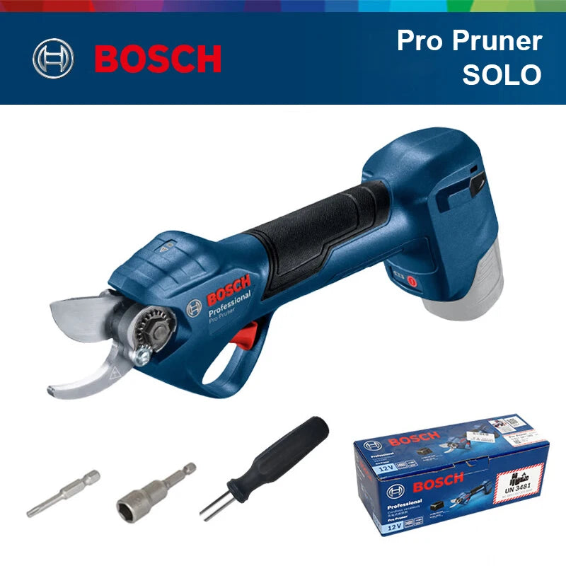 Bosch 12V Pro Pruner packaging accessories view with cordless design