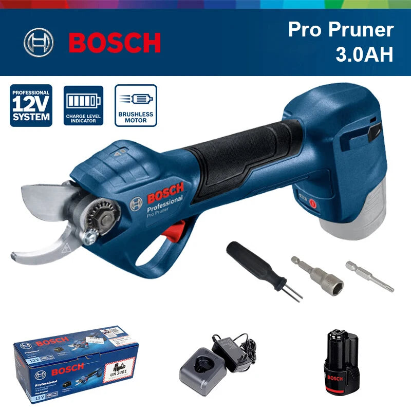 Bosch 12V Pro Pruner packaging view, blue and black design