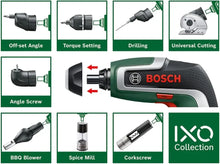 Bosch screwdriver attachments set detail in green and black