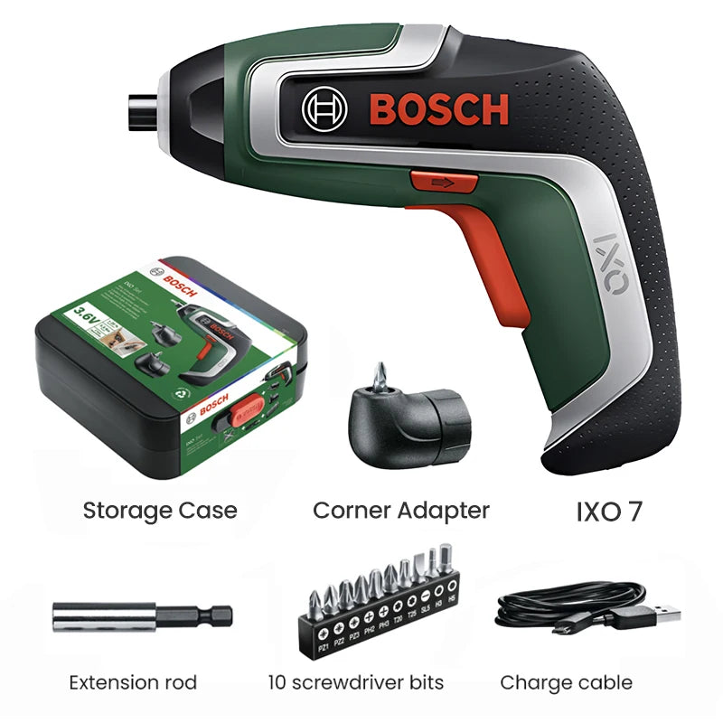 Screwdriver kit with storage case and bits in green, black, red