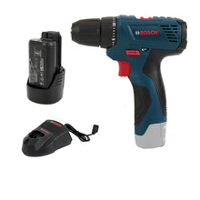 Bosch cordless drill front view, battery included and ergonomic handle