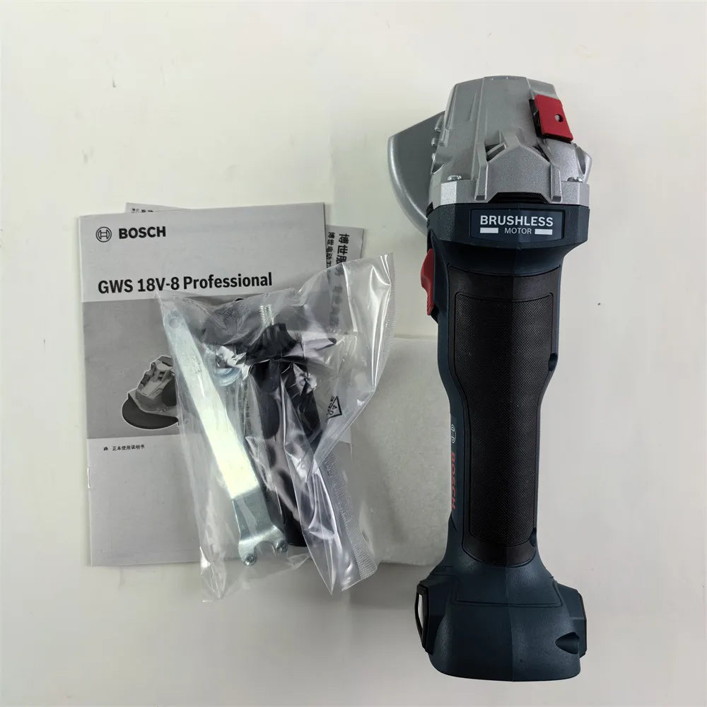 Bosch angle grinder side view showing safety features and ergonomic design