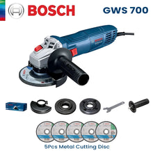 Bosch angle grinder packaging with cutting discs, blue and black