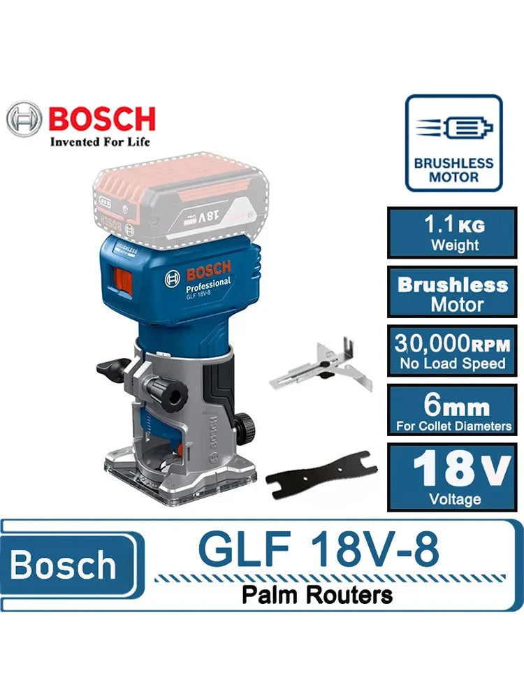 Bosch GLF 18V-8 packaging details with model information and accessories