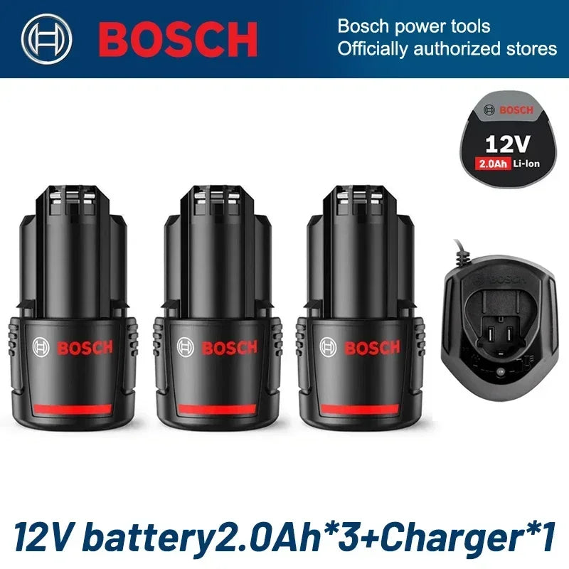 Bosch 12V Li-ion battery pack packaging, black and red, front view