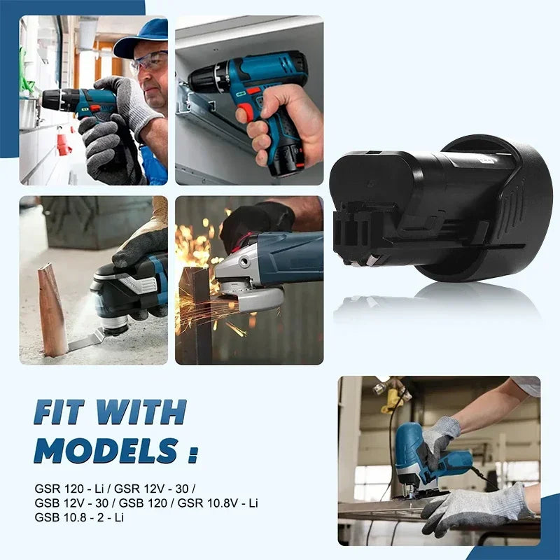 Bosch 12V battery in use lifestyle, black-blue with model fit