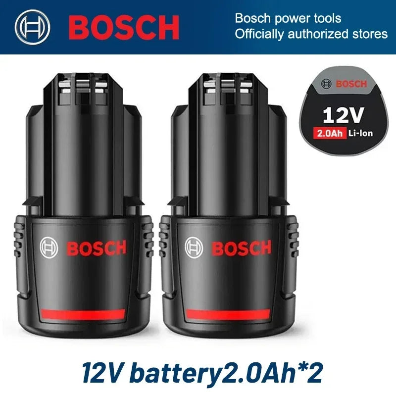 Bosch 12V battery lifestyle with tool models, black-blue demonstration