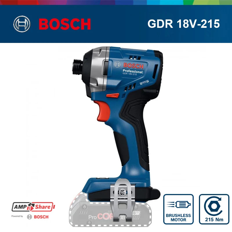 Bosch GDR 18V-215 front view, blue and black cordless impact driver