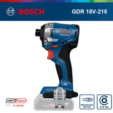 Bosch GDR 18V-215 front view, blue and black cordless impact driver
