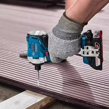 Bosch GDR 18V-215 lifestyle shot, blue and black impact driver with precision tip