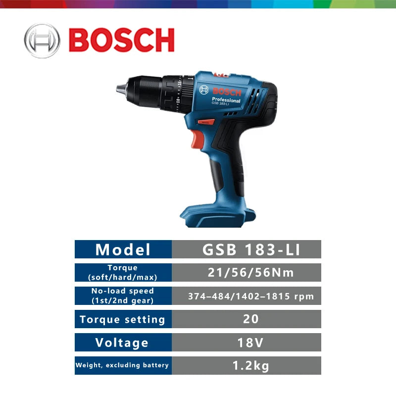 Bosch GSB183 drill packaging with blue case and logo