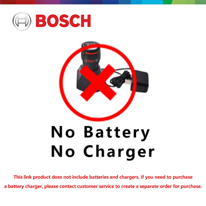 Bosch battery warning graphic, red and black no battery message