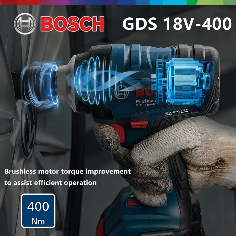 Bosch GDS 18V-400 detail view of technical specifications, blue and black