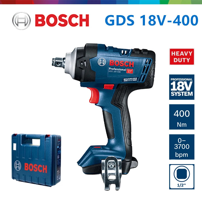 Bosch GDS 18V-400 impact wrench packaging, blue black red front view