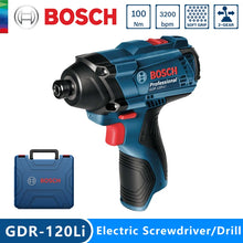 Bosch GDR-120Li front view, blue-black-red tool with LED and variable speed