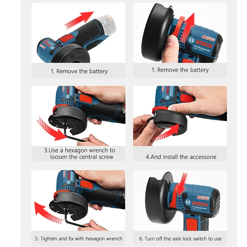 Bosch GWS 12V-76 instruction detail close-up, step-by-step graphics
