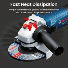 Bosch GWS700 cooling system detail close-up, blue and black design