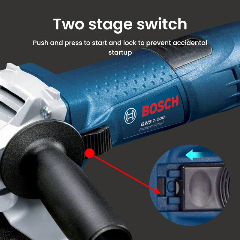 Bosch GWS700 switch detail close-up in blue and black