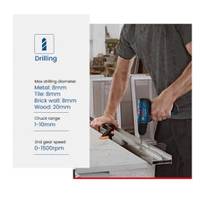 Bosch cordless drill in use for precision work, blue drill in hand