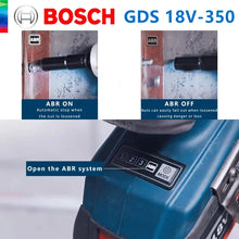 Bosch GDS 18V-350 packaging with technical specifications, blue/black