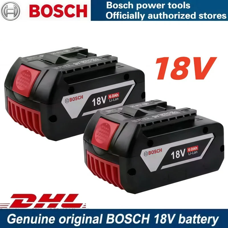 Bosch 18V battery packaging, black and red two-battery set