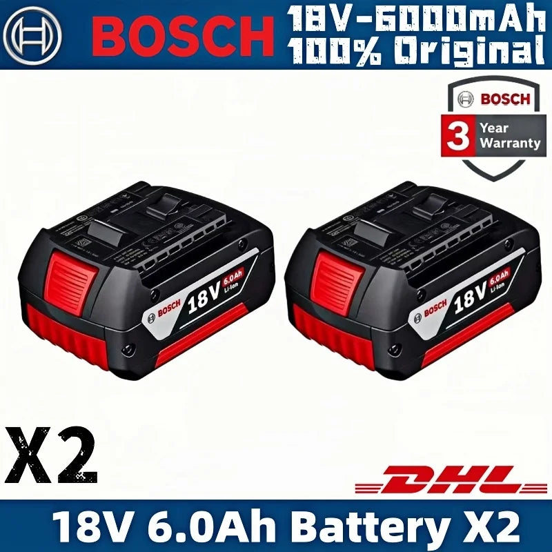 Bosch 18V battery set packaging, black and red box, two 6.0Ah batteries