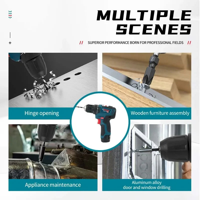 Bosch GSB-12-V30 drill in use for drilling and screwing, compact lifestyle shot