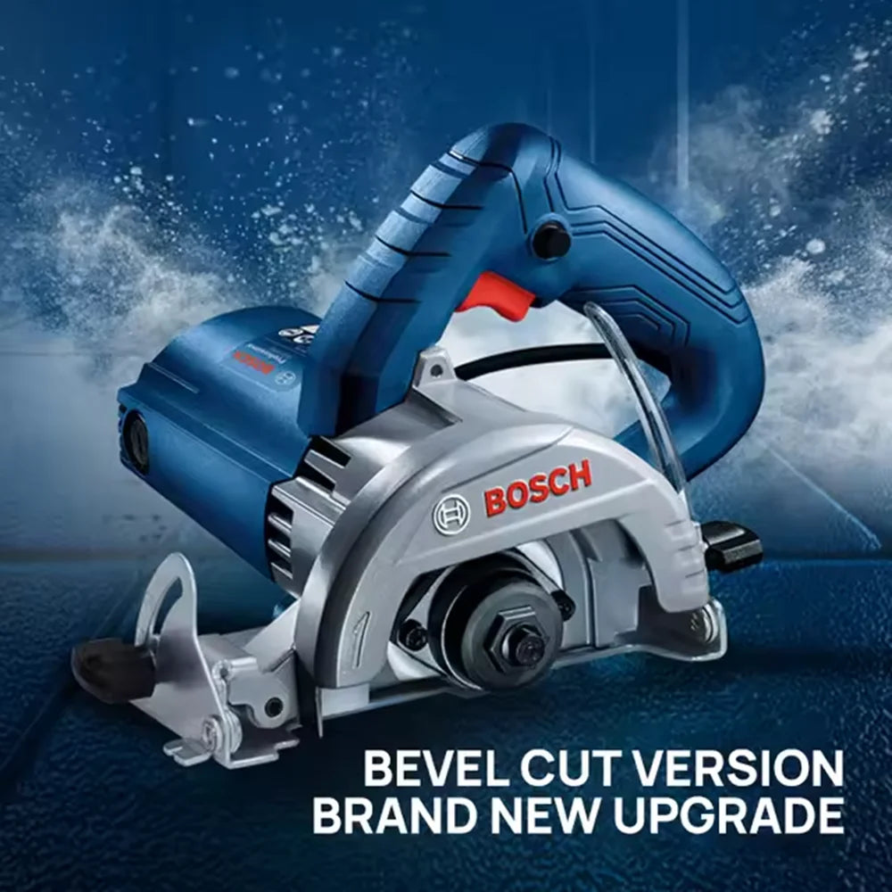 Bosch GDC145 detail close-up, blue and silver bevel cut upgrade version