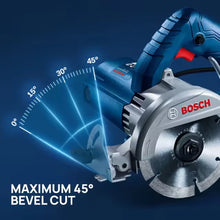 Bosch GDC145 side view, corded design and compact body in blue and silver