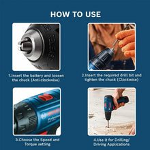 Bosch GSR 120-LI instruction detail, chuck and speed settings close-up