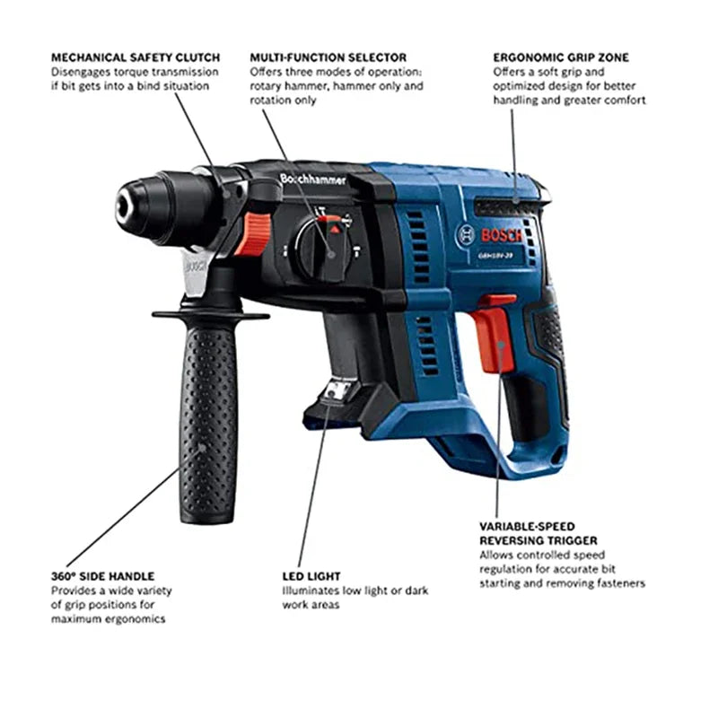 Bosch GBH 180-LI technical dimensions drawing on promotional layout