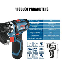 Bosch cordless drill detail close-up with adjustable head, blue-black-red