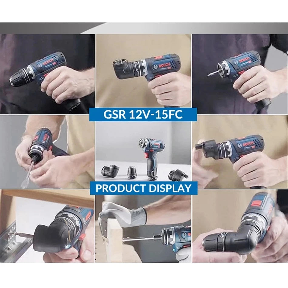 Bosch cordless drill lifestyle angles, blue-black-red on other background