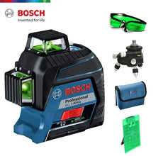 Bosch laser level kit packaging with multiple accessories, compact box