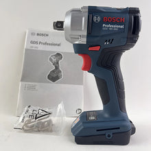 Bosch GDS18V-350 impact wrench lifestyle shot, blue cordless tool with manual