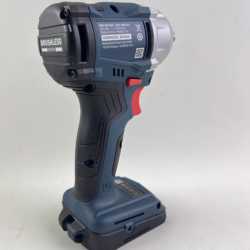 Bosch GDS18V-350 impact wrench side view, cordless tool with battery pack