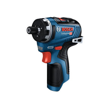 Bosch GSR 12V impact driver front view, blue and black with LED