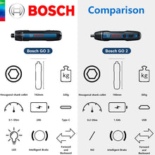 Bosch GO 3 specifications detail view with battery information on white background