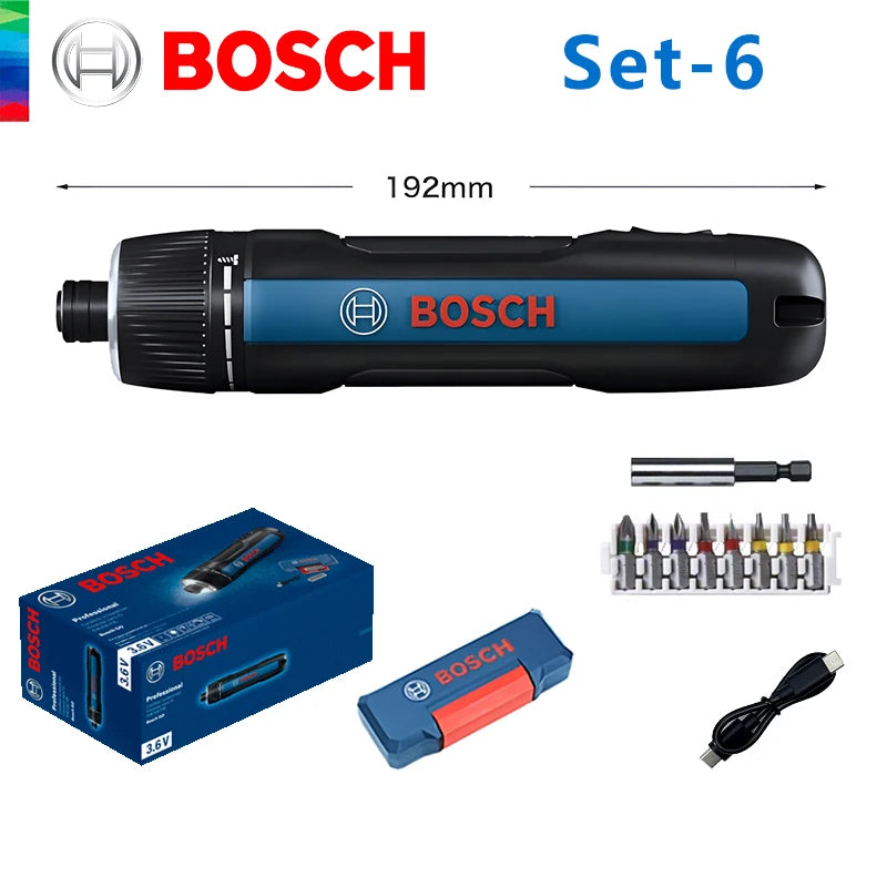 Bosch GO 3 cordless screwdriver set packaging showing lithium-ion battery and tools