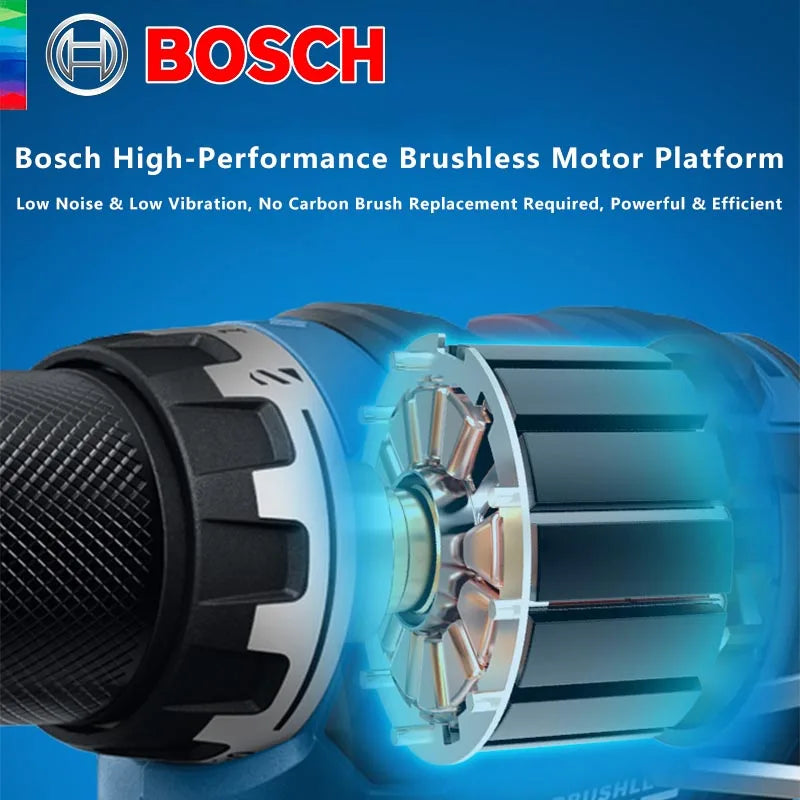 Bosch GSR 12V-32 brushless motor detail close-up in blue and black