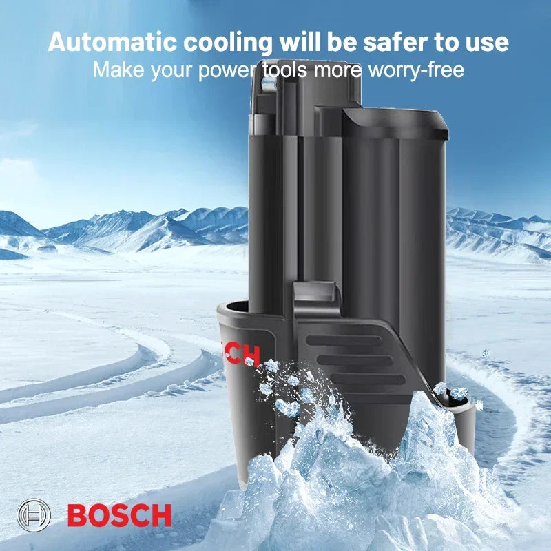 Bosch 12V battery lifestyle shot, black battery with 3000 mAh