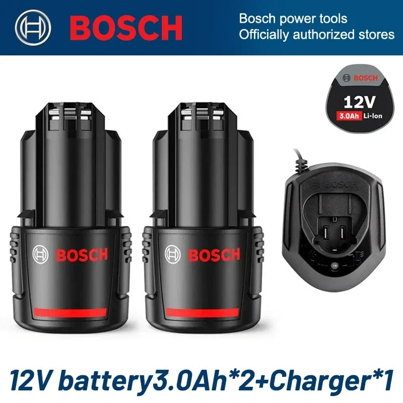 Bosch 12V battery and charger set packaging, black and red